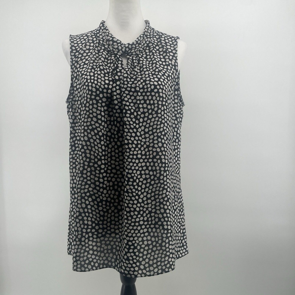 Karl Lagerfeld Top Women's Medium Polka Dot Black White Sleeveless Capsule‎